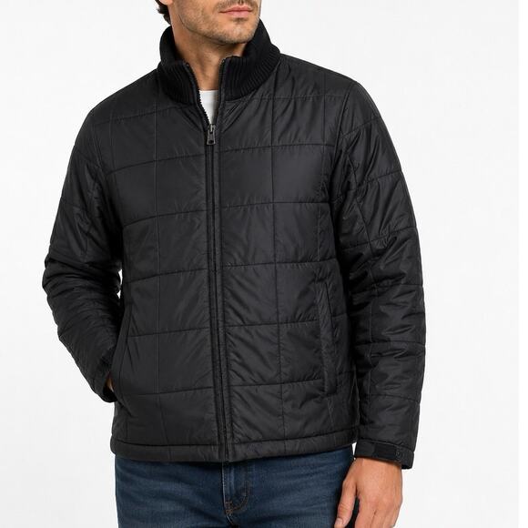L.L. Bean Other - L.L.Bean Black Nylon Insulated Quilted Jacket Full Zip Ribbed Collar Mens Medium